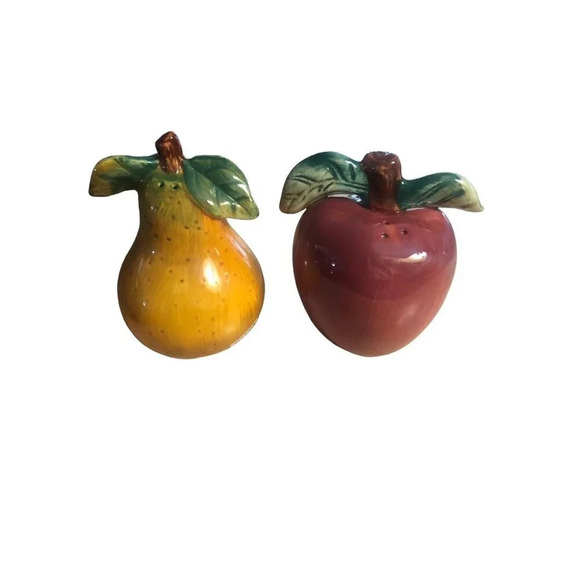 Vintage SAKURA Salt & Pepper Shaker Pear Apple Fruit Sakura Collectible Autumn - Picture 2 of 5